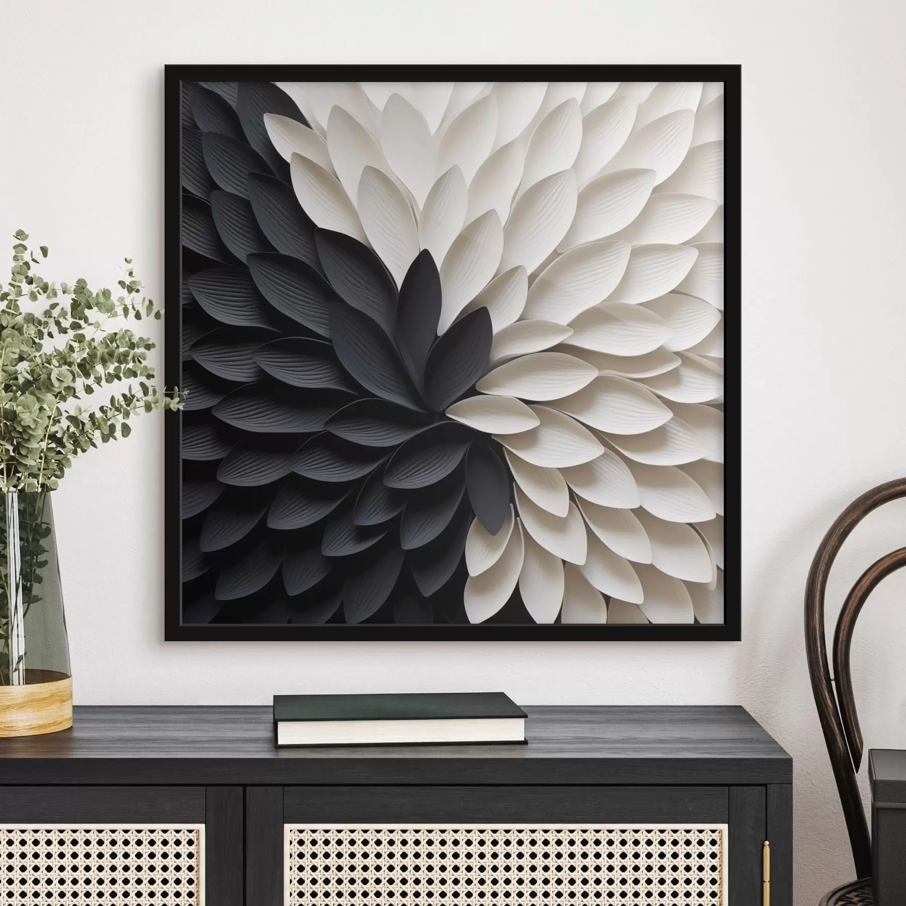 fotószőnyeg Kontrasztos világos és sötét szirmok virágformában f48604