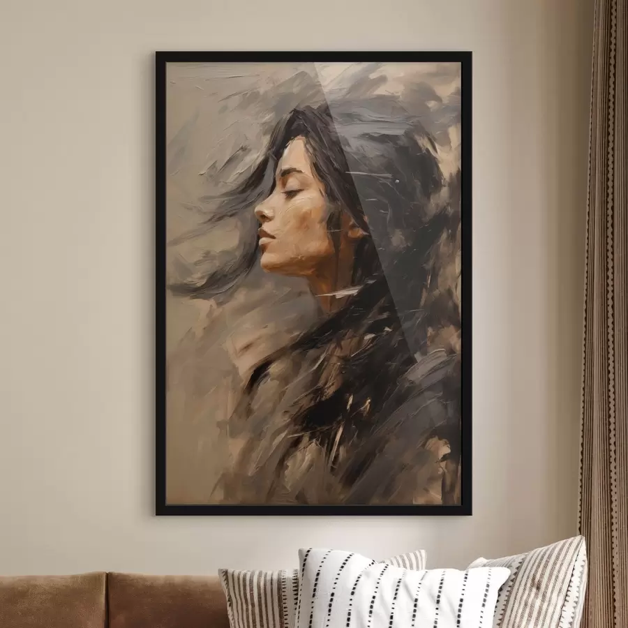 fotószőnyeg Női profil festői ecsetvonásokkal, meleg színekkel f48621