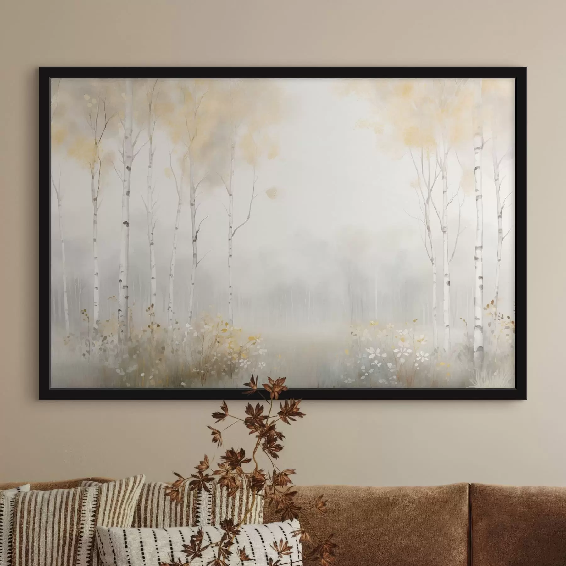 fotószőnyeg Ködszállt, ritkás fákból álló erdő, lágy fényárnyalatok f48623