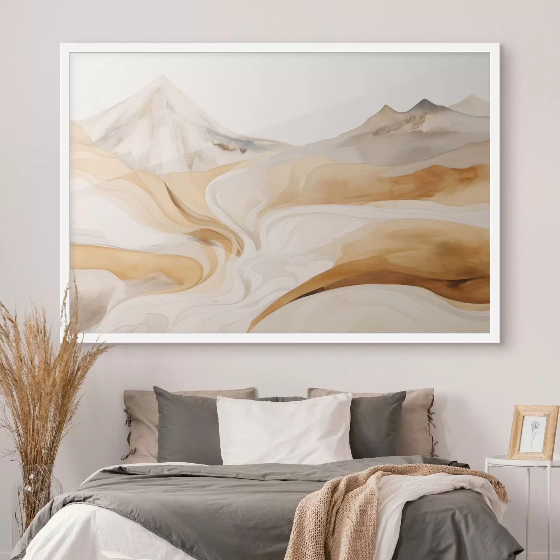 fotószőnyeg Stilizált tájkép hegyekkel és áramló vonalakkal f48626