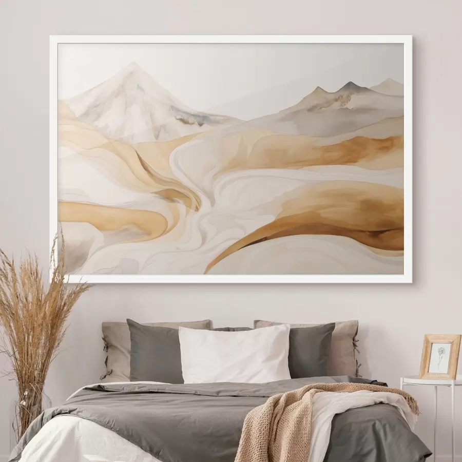 fotószőnyeg Stilizált tájkép hegyekkel és áramló vonalakkal f48626