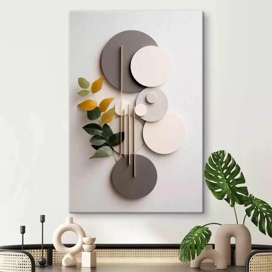 fotótapéta Geometrikus körök zöld, leveles ággal s48598