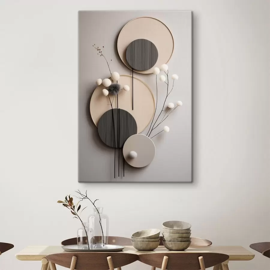 fotótapéta Kerek panelek száraz gallyakkal és puha labdákkal s48601