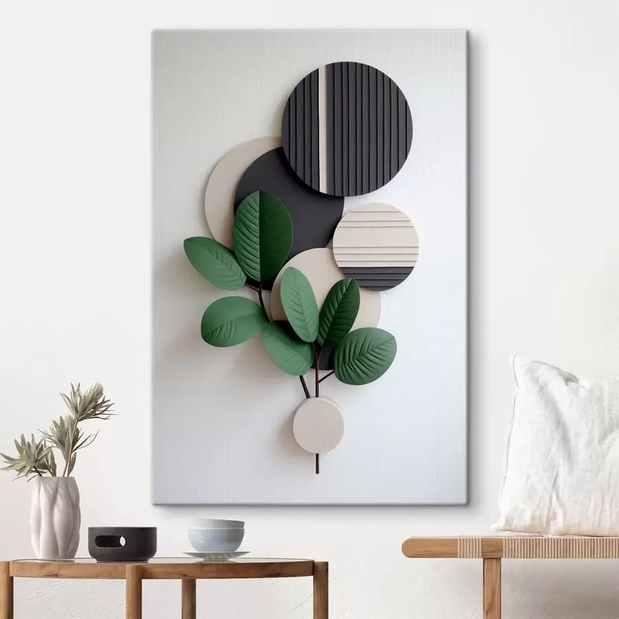 fotótapéta Zöld levelek kerek, dombornyomott elemekkel s48603