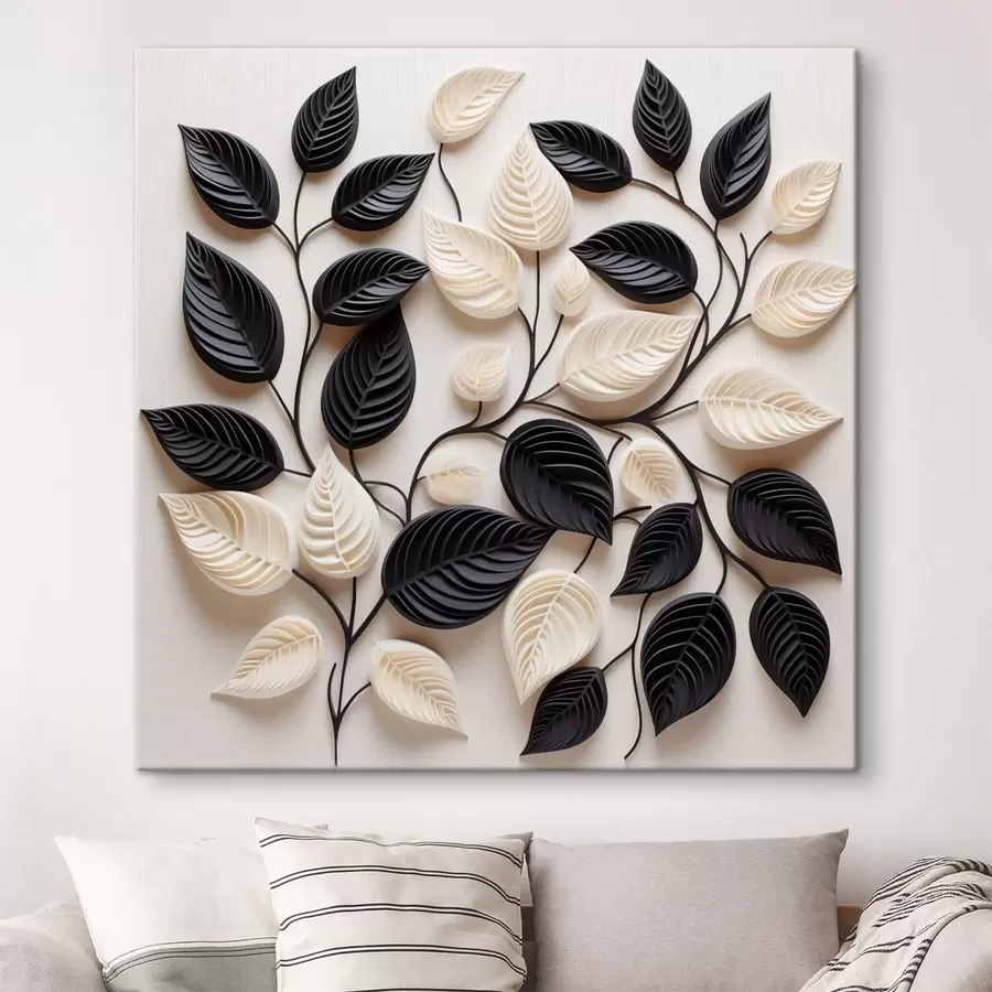 fotótapéta Fekete és világos levelek eloszlása az ágakon s48606