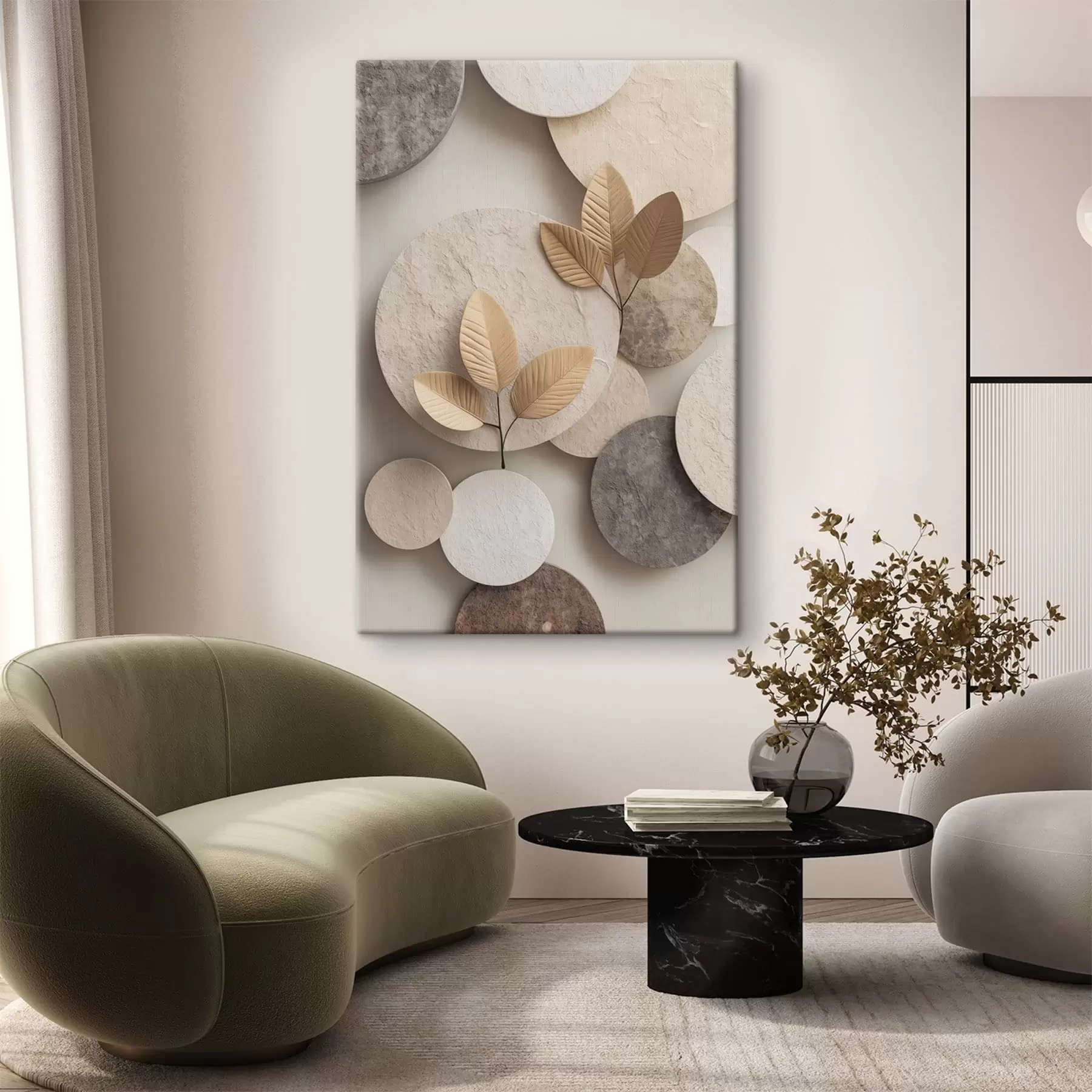 fotószőnyeg Kompozíció levelekkel és körökkel s48692