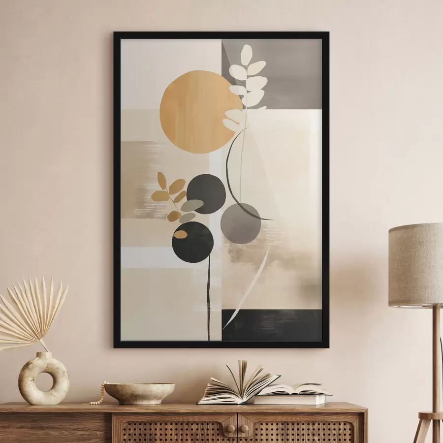 fotószőnyeg Absztrakt kompozíció levelekkel és körökkel f48612