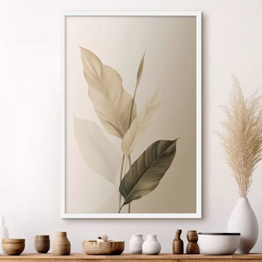 fotószőnyeg Nagy trópusi levelek bézs és barna árnyalatokban, világos háttérrel f48725