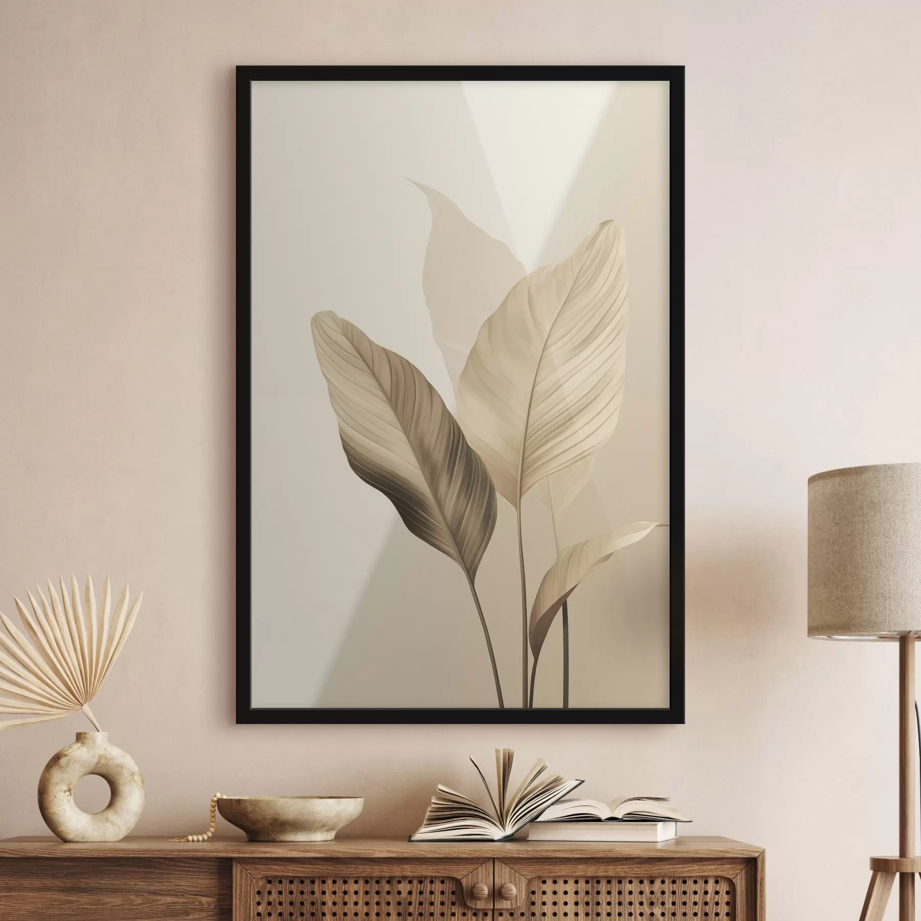 fotószőnyeg Nagy trópusi levelek bézs és barna árnyalatokban, világos háttérrel f48726