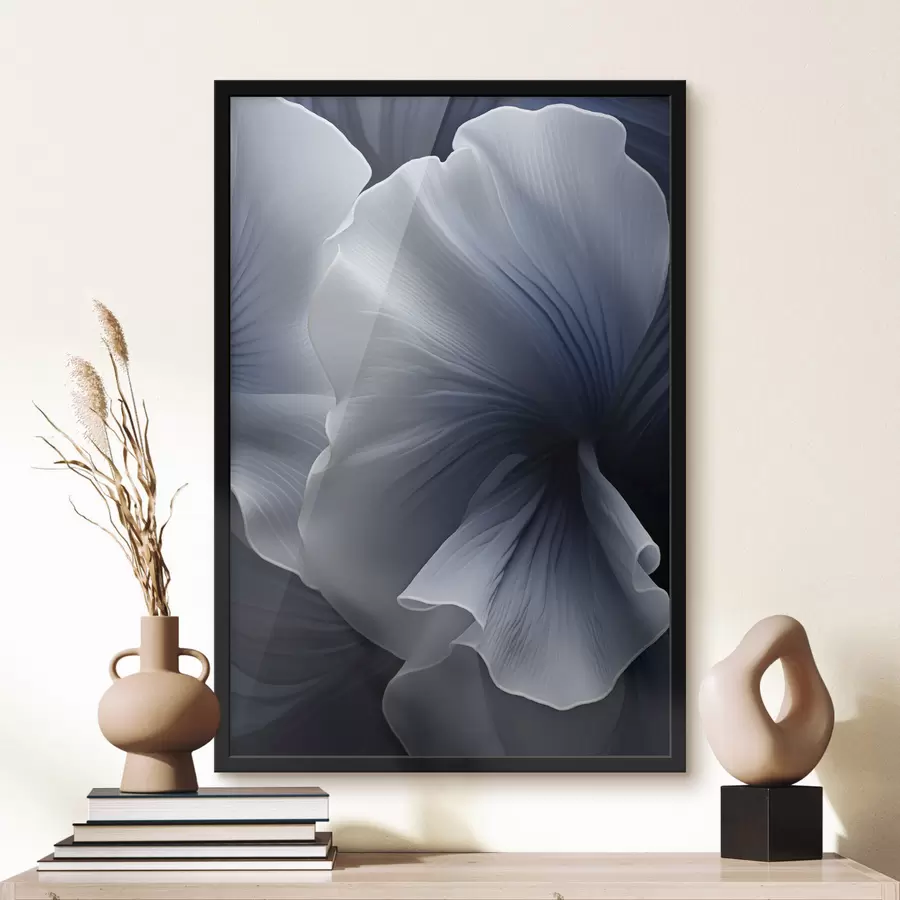 fotószőnyeg Absztrakt kék-fehér virágszirmok sötét háttér előtt f48731