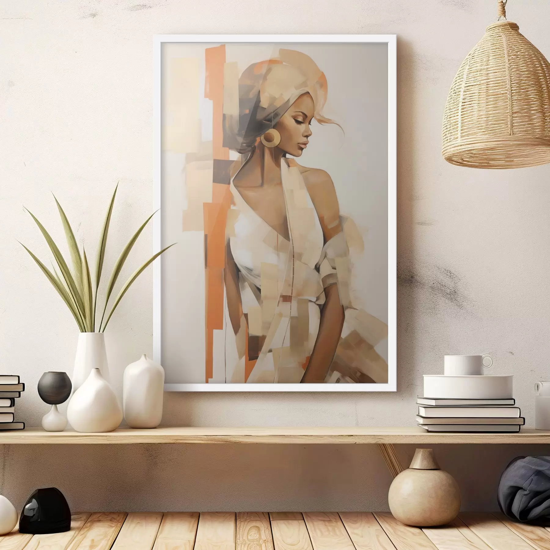 fotószőnyeg Absztrakt női portré narancssárga és bézs alakzatokkal f48735