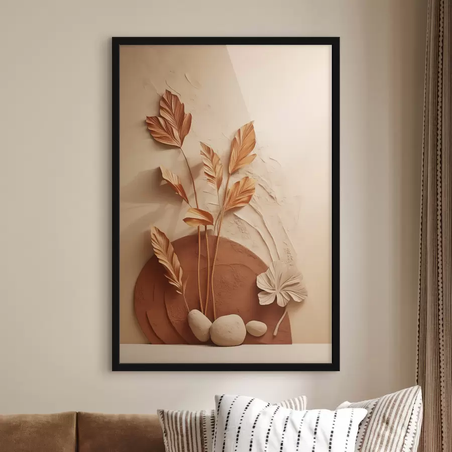 fotószőnyeg Minimalista műalkotás szárított virágokkal és pampasfüvel, texturált háttérrel f48740