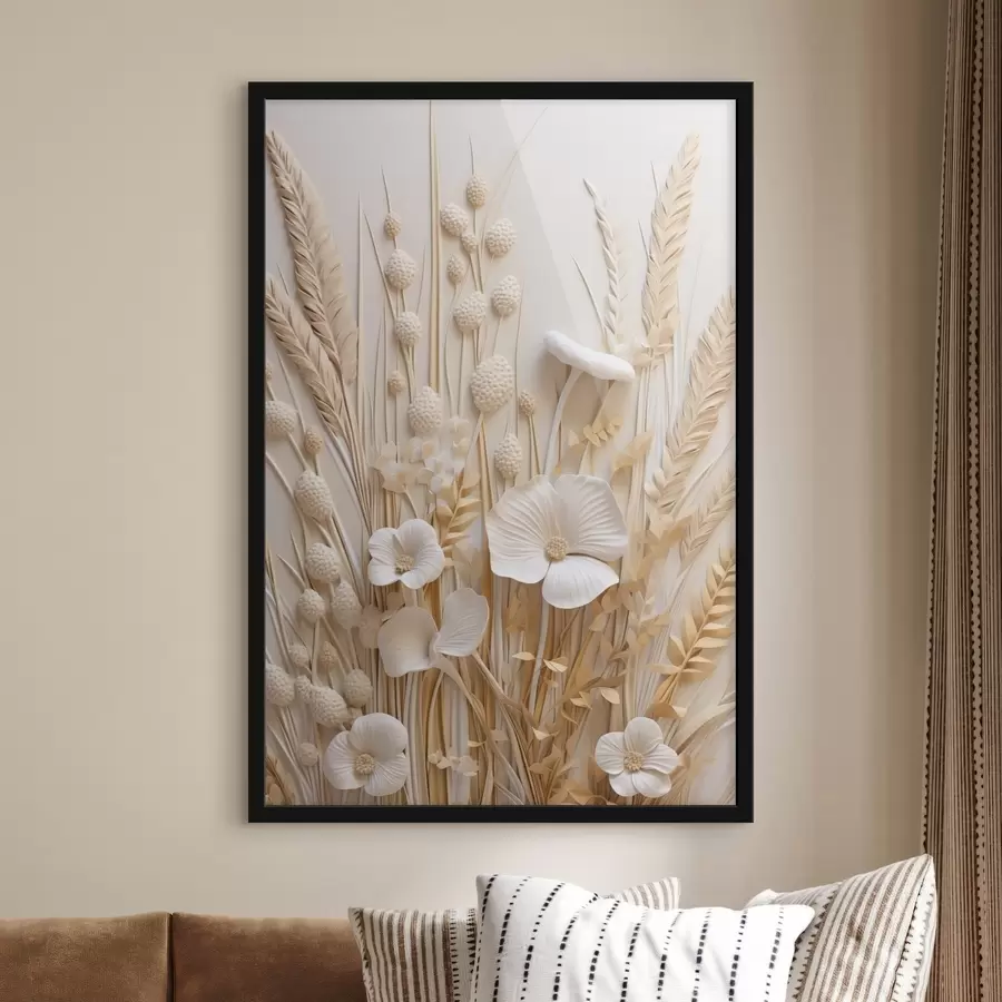 fotószőnyeg Krémes mályvacsokor szárított búzaszárral f48748