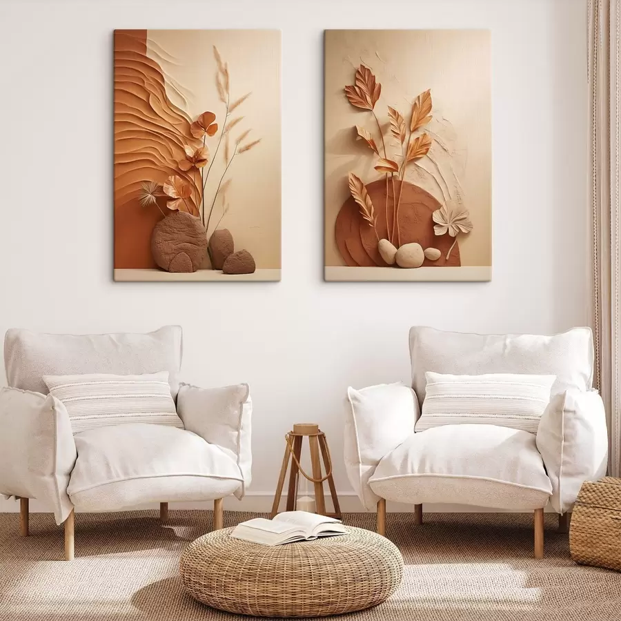 fotótapéta Minimalista műalkotás szárított virágokkal és pampasfüvel, texturált háttérrel m30320