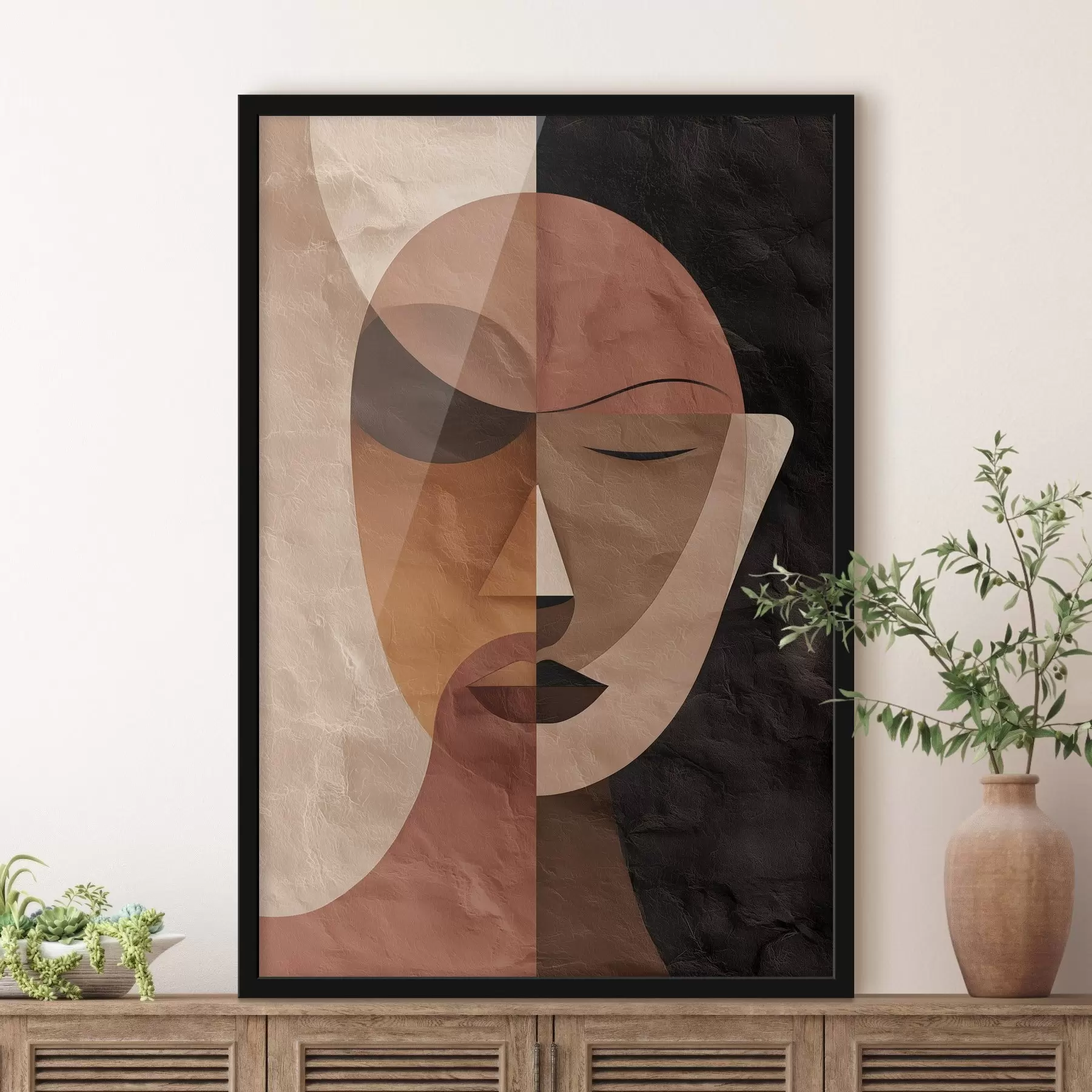 fotószőnyeg egy absztrakt arc kávébarna árnyalatokban f48777