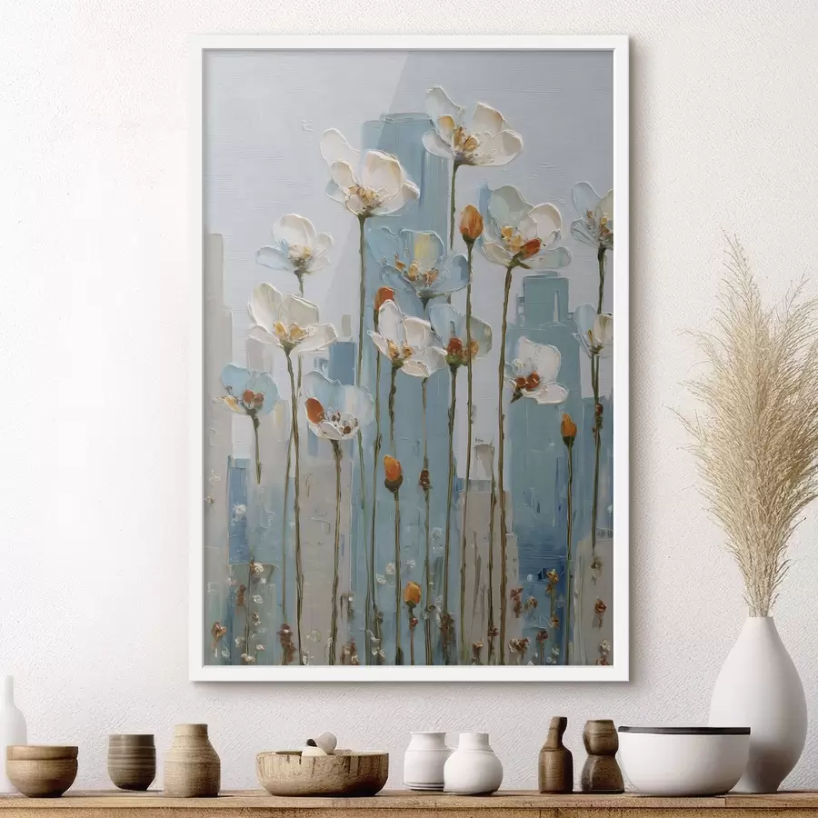 fotószőnyeg virágok városi háttér előtt, olajfestmény stílusában f48785