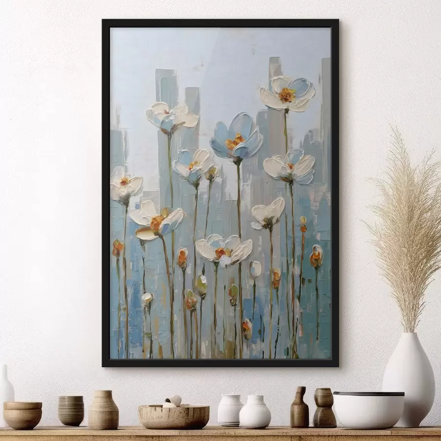 fotószőnyeg virágok városi háttér előtt, olajfestmény stílusában f48786