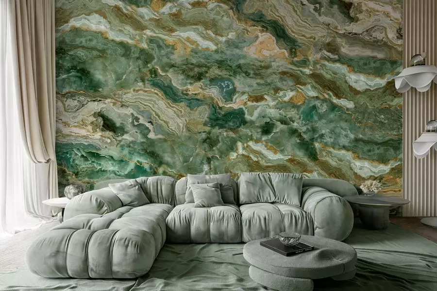 fotószőnyeg Zöld ónix textúra, áramló, réteges erezetű w05429