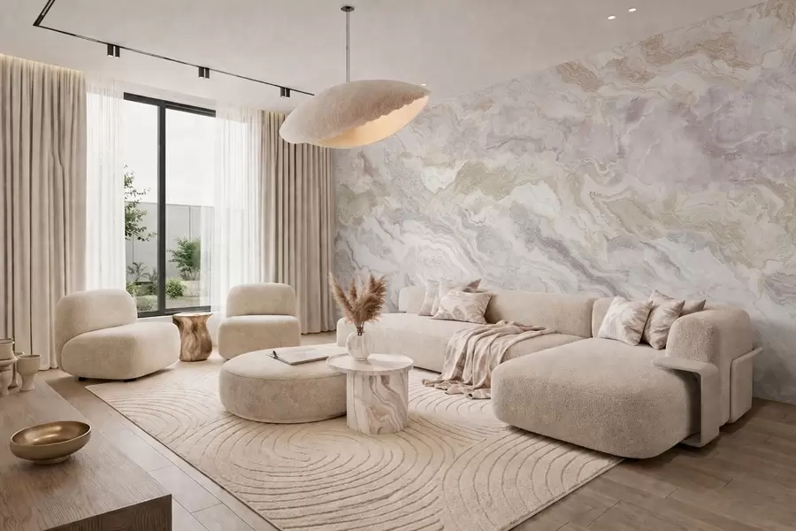 fotószőnyeg Világos ónix, bézs és szürke, egymásba folyó rétegekkel w05430