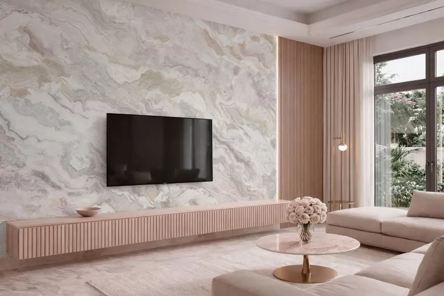 fotószőnyeg Világos ónix, bézs és szürke, egymásba folyó rétegekkel w05430