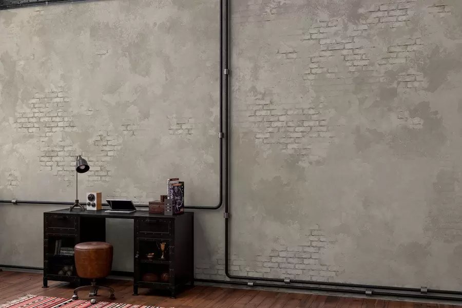 fotószőnyeg Grunge stílusú világos vakolat, látható téglafoltokkal w05161v1