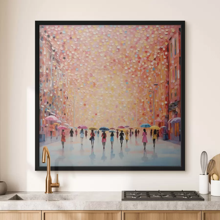 fotószőnyeg Impresszionista városi jelenet esernyőkkel és tükröződésekkel f48803
