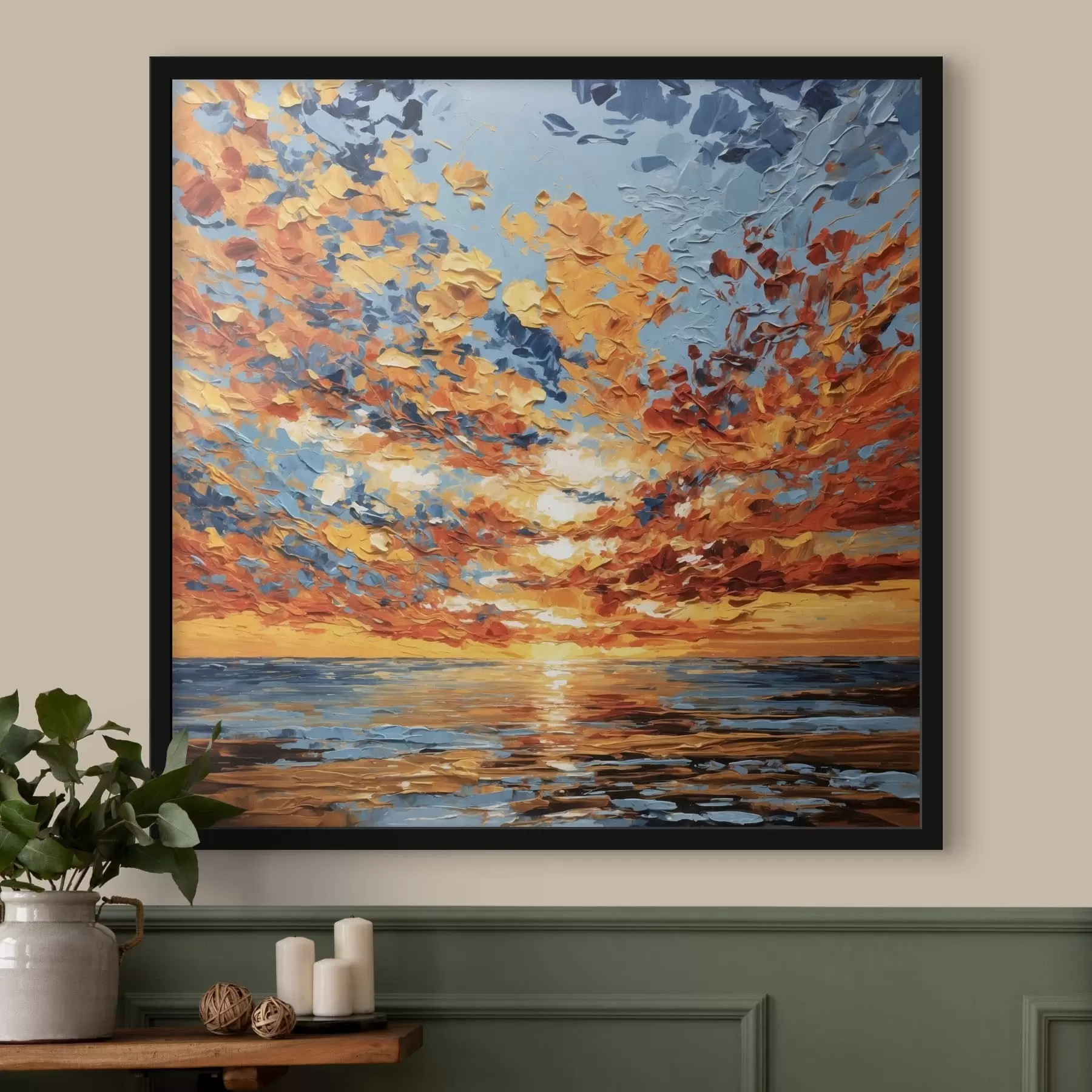 fotószőnyeg Impasto stílusú, látványos naplemente a tenger felett f48810