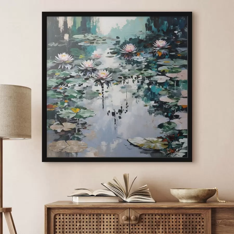 fotószőnyeg Impresszionista liliomos tó sötét tónusokban f48814