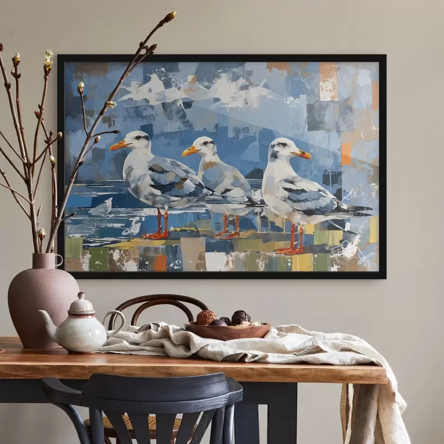 fotószőnyeg Modernista sirályok absztrakt háttér előtt f48822