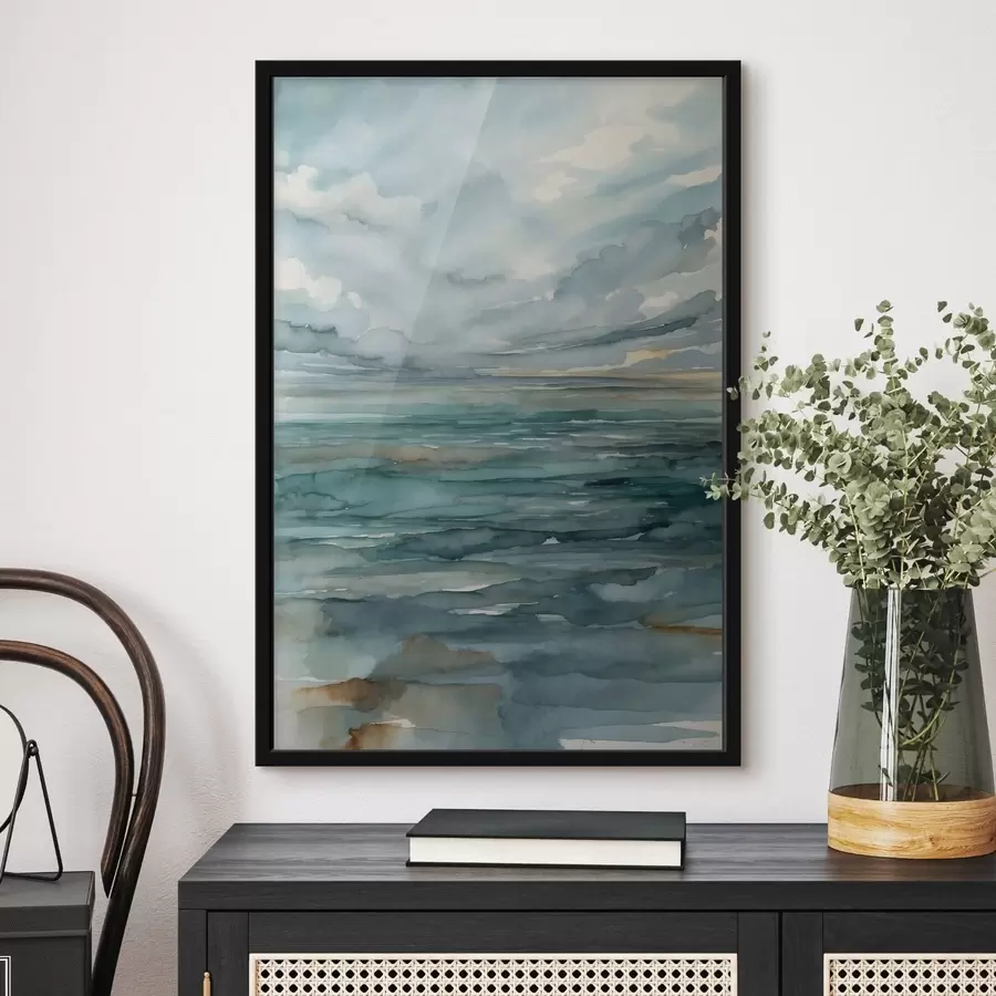 fotószőnyeg Akvarell: nyugodt tenger felhős ég alatt f48824