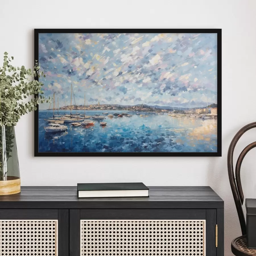 fotószőnyeg Impresszionista kikötő csónakokkal és várossal f48831