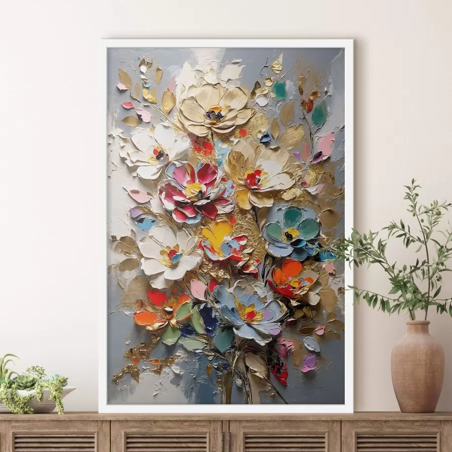 fotószőnyeg Impasto stílusú virágkompozíció texturált szirmokkal f48832