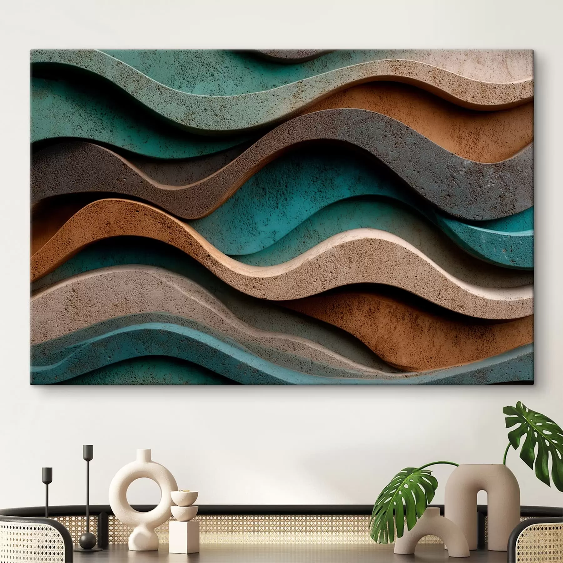 fotótapéta Absztrakt, hullámzó rétegek türkiz és terrakotta árnyalatokban s48797