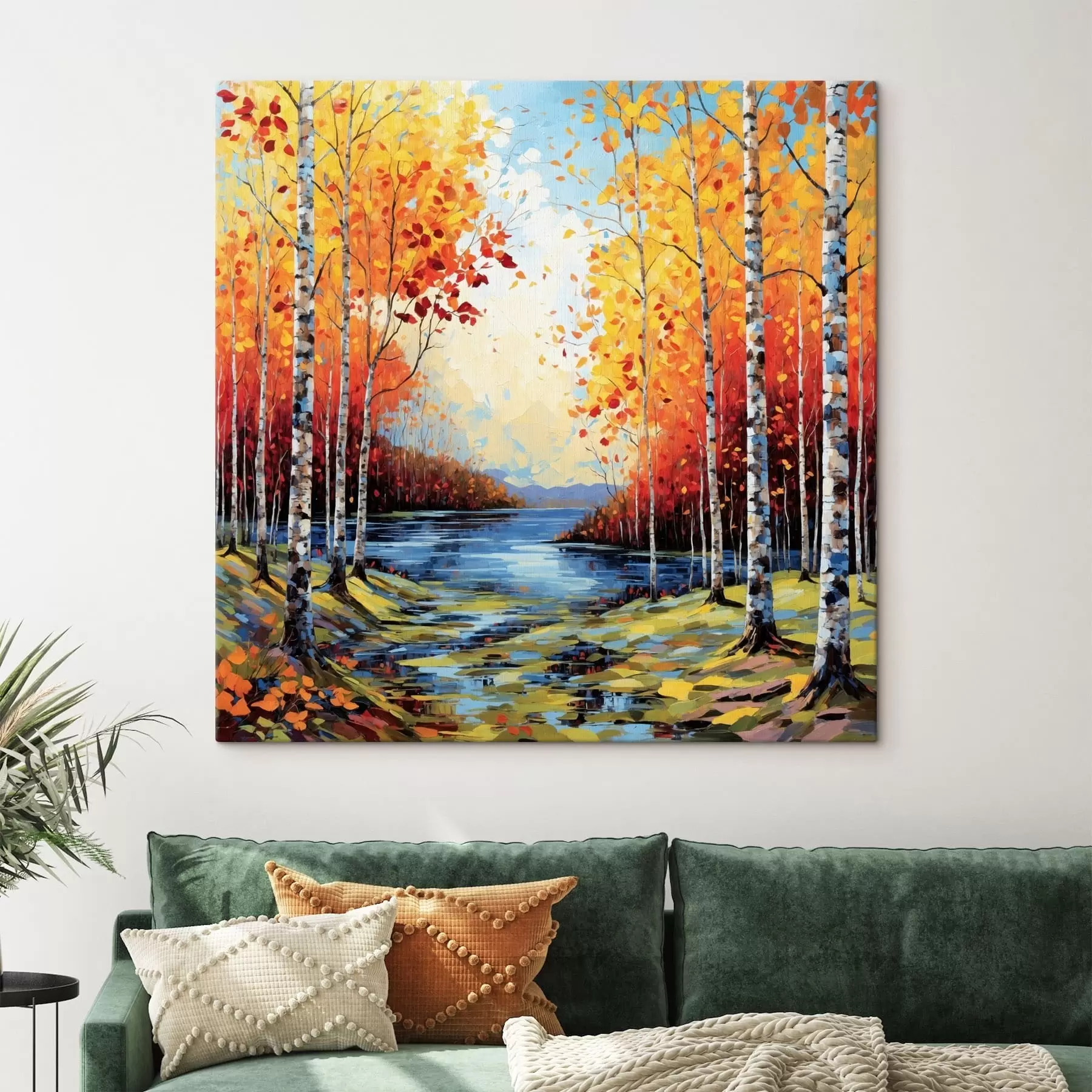 fotótapéta Impresszionista őszi nyírfaerdő folyóval s48809