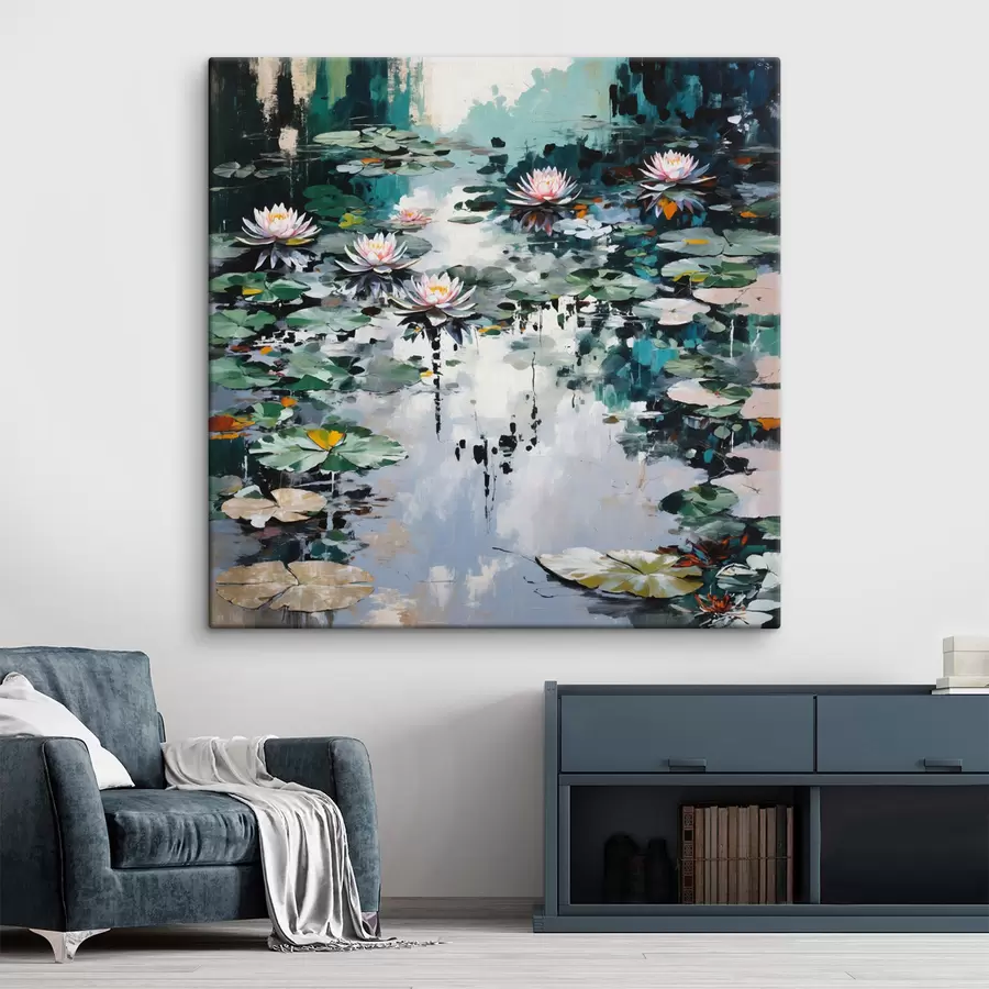 fotótapéta Impresszionista liliomos tó sötét tónusokban s48814