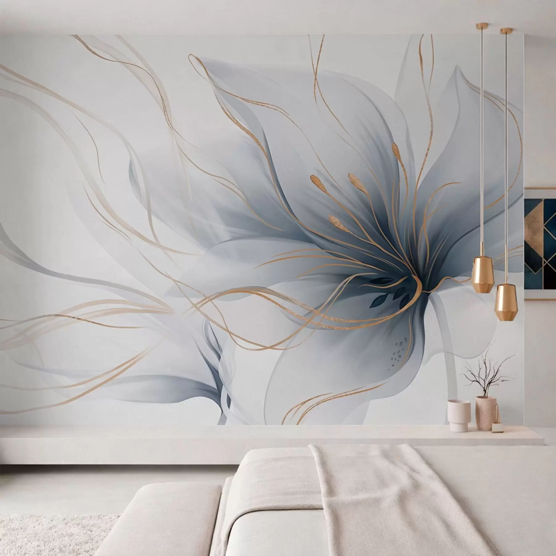 fotószőnyeg Egy absztrakt kék virág, áramló vonalakkal, a Fluid Art stílusban w05428