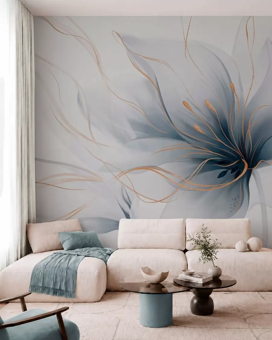 fotószőnyeg Egy absztrakt kék virág, áramló vonalakkal, a Fluid Art stílusban w05428