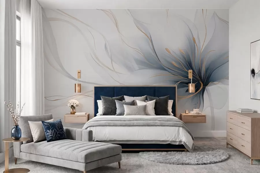 fotószőnyeg Egy absztrakt kék virág, áramló vonalakkal, a Fluid Art stílusban w05428