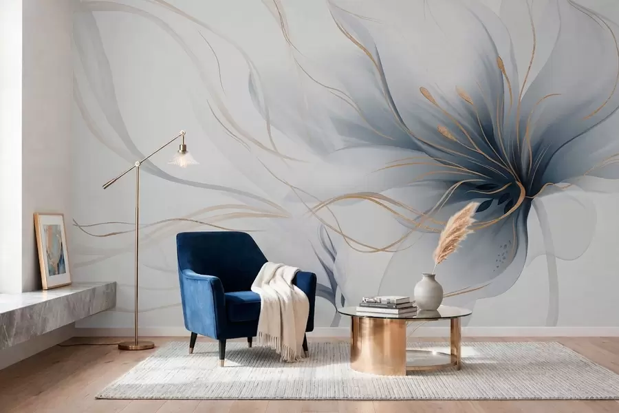 fotószőnyeg Egy absztrakt kék virág, áramló vonalakkal, a Fluid Art stílusban w05428