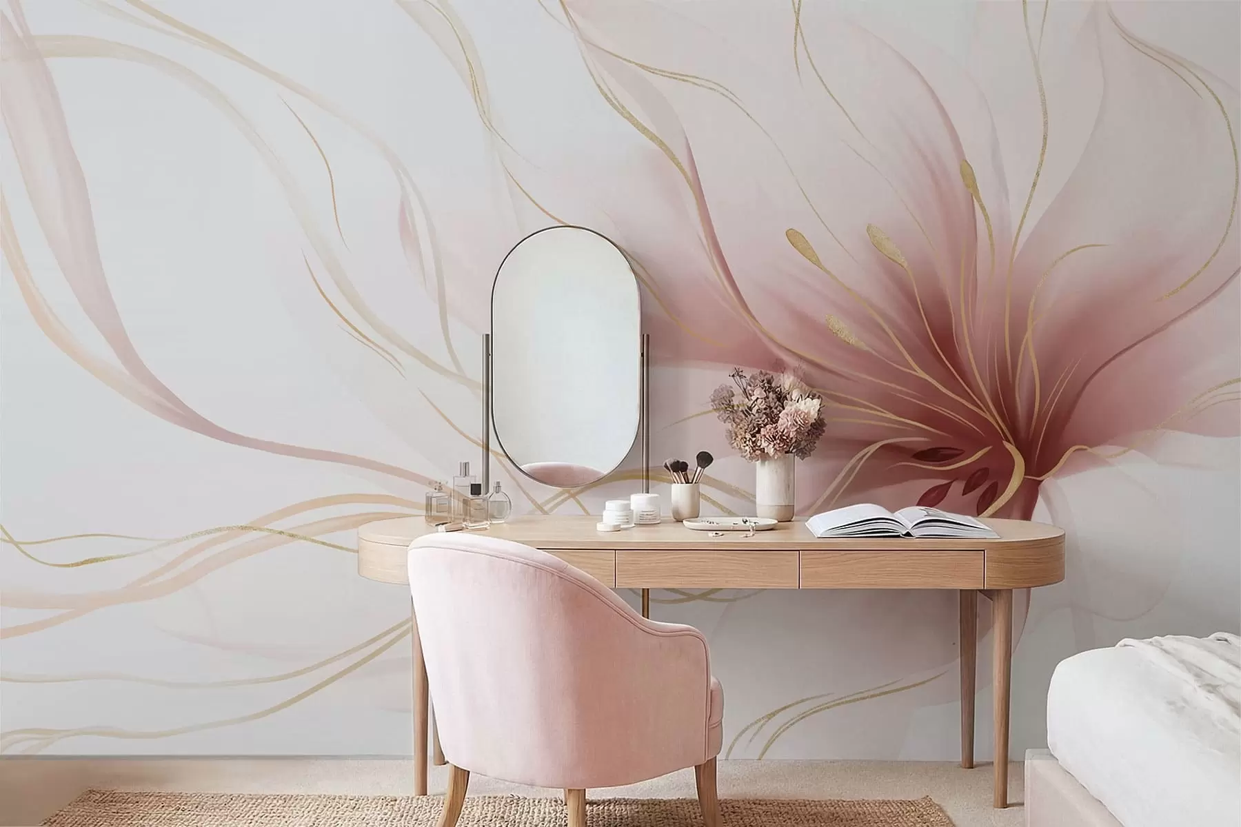 fotószőnyeg Egy absztrakt rózsaszín virág, áramló vonalakkal, a Fluid Art stílusban w05428v1