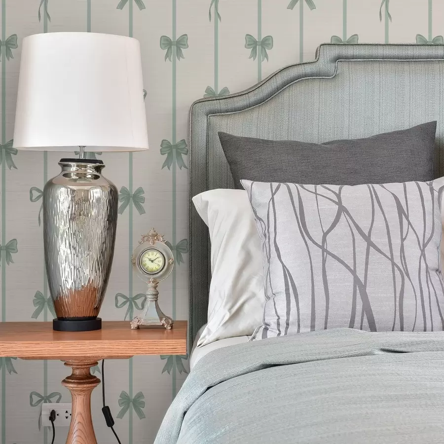 fotószőnyeg Zöld masnik szalagokkal bézs háttér előtt a01074v1