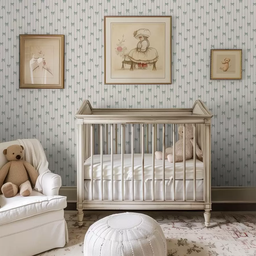 fotószőnyeg Kis zöld masnik csíkokban bézs alapon a01076v2