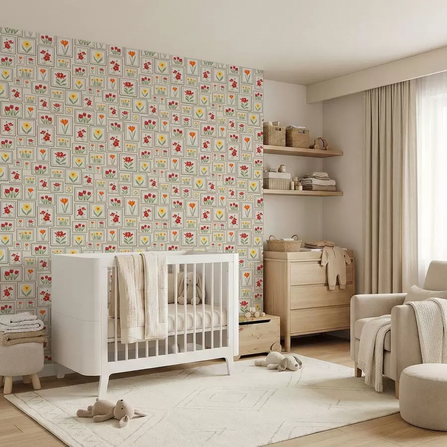 fotószőnyeg Keretbe foglalt virágos illusztrációk meleg színekben a01173