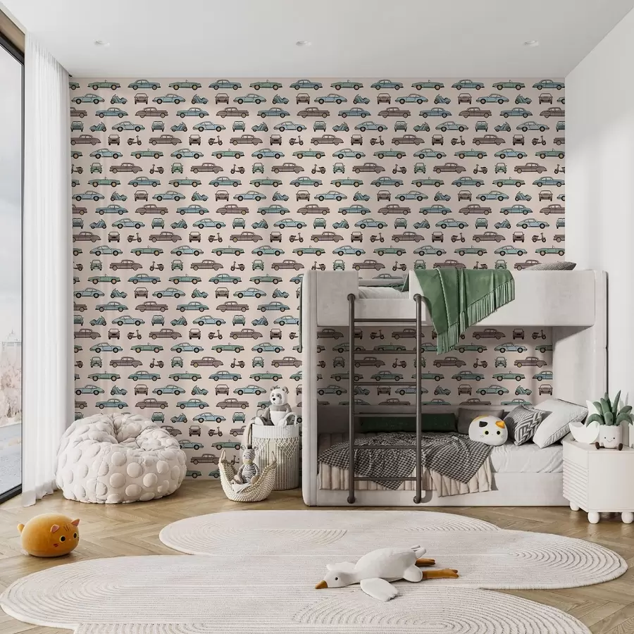 fotószőnyeg Retro autók és robogók bézs háttér előtt a01178v1