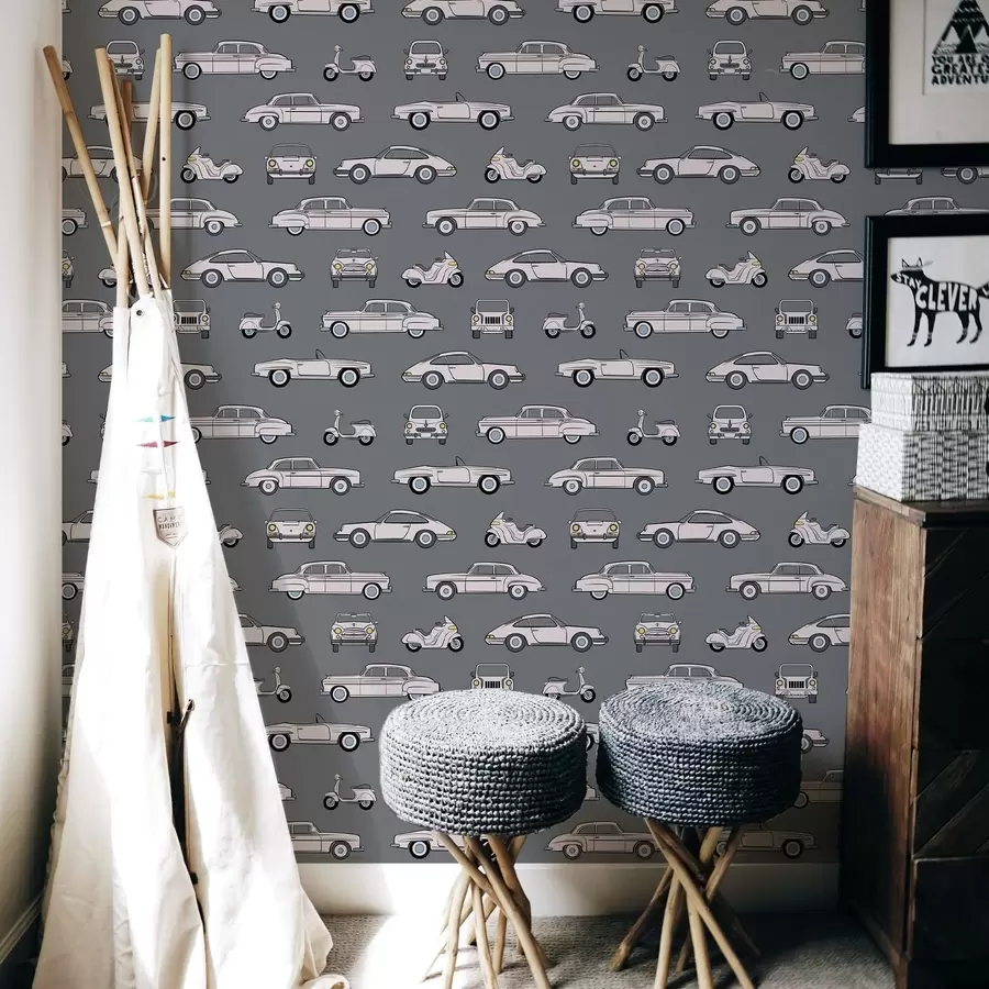 fotószőnyeg Retro autók és robogók sötét háttér előtt a01178v3