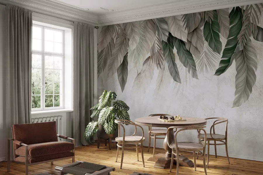 fotószőnyeg Trópusi lógó levelek a betonon w05521