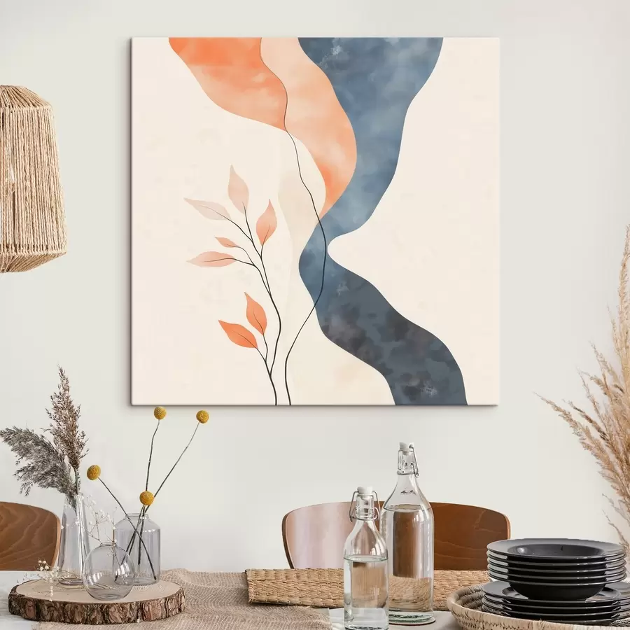 fotótapéta Virágkompozíció áramló vonalakkal, kék-narancssárga színvilágban s48837