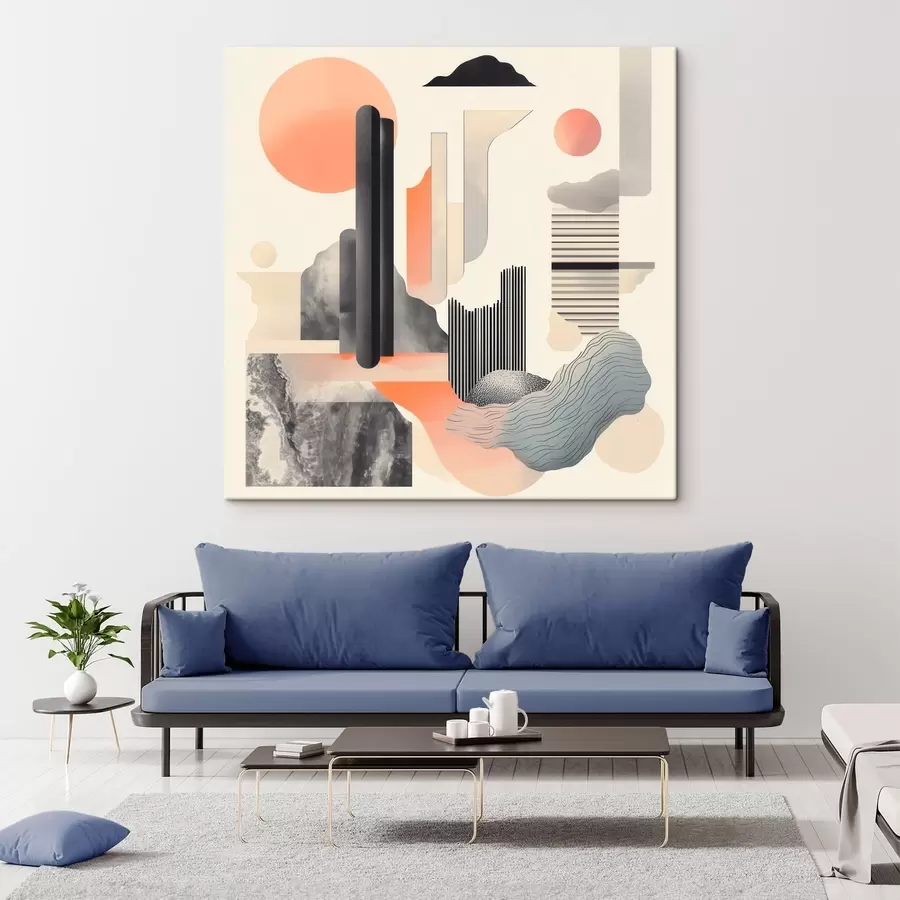 fotótapéta Geometrikus kompozíció barack-szürke színvilágban, kortárs festészeti stílusban s48841