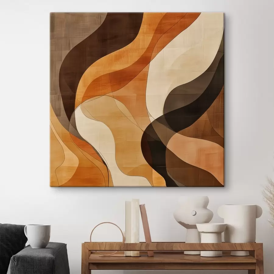 fotótapéta Absztrakt kompozíció dinamikus hullámvonalakkal, terrakotta-barna színvilágban s48851