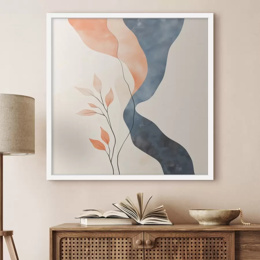 fotószőnyeg Virágkompozíció áramló vonalakkal, kék-narancssárga színvilágban f48837